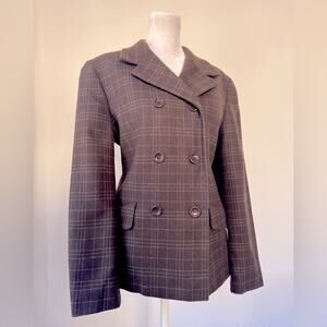 Vintage Y2K Ann Taylor Loft Brown Plaid Wool Double Breasted Blazer